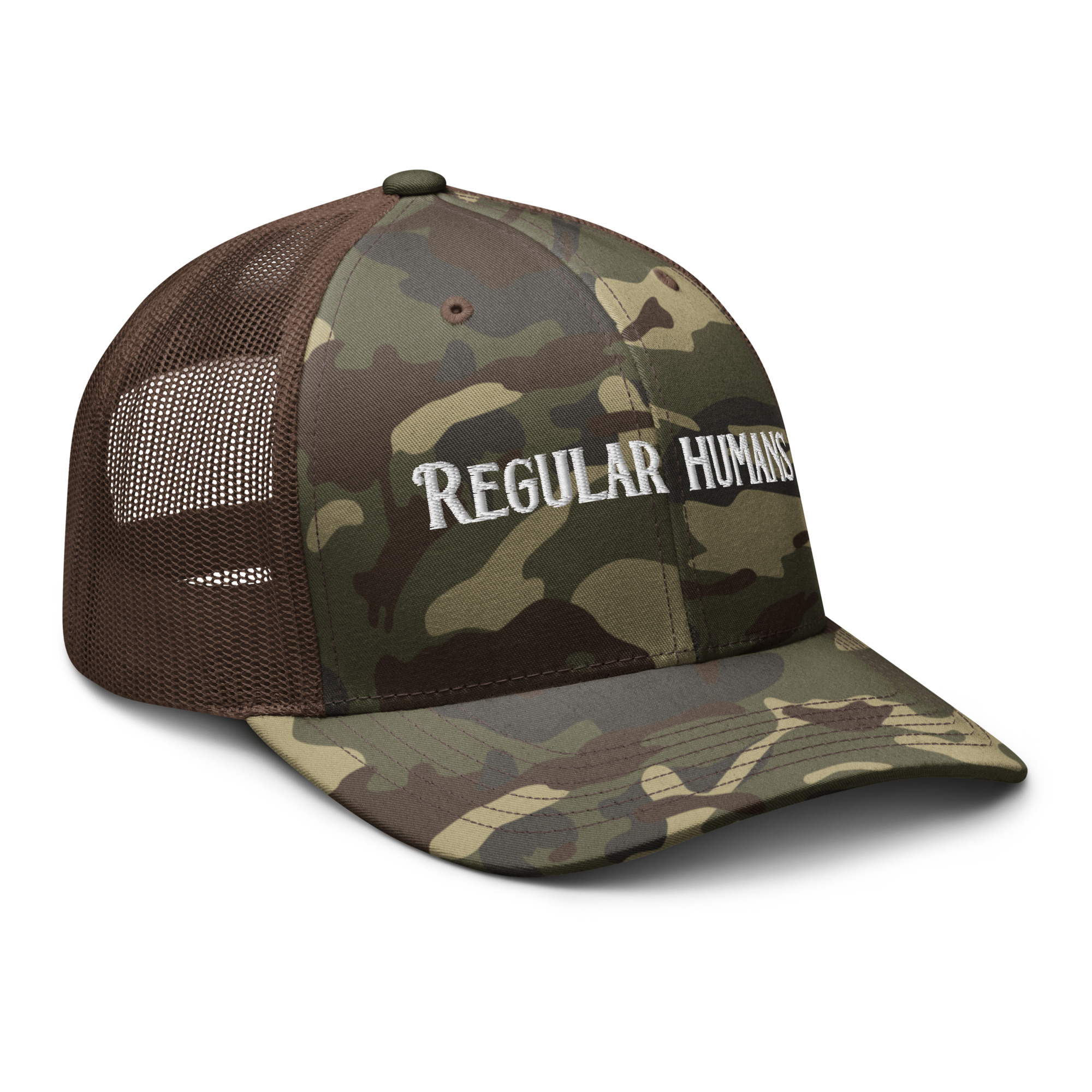 Regular Humans Camouflage trucker hat - Image 4